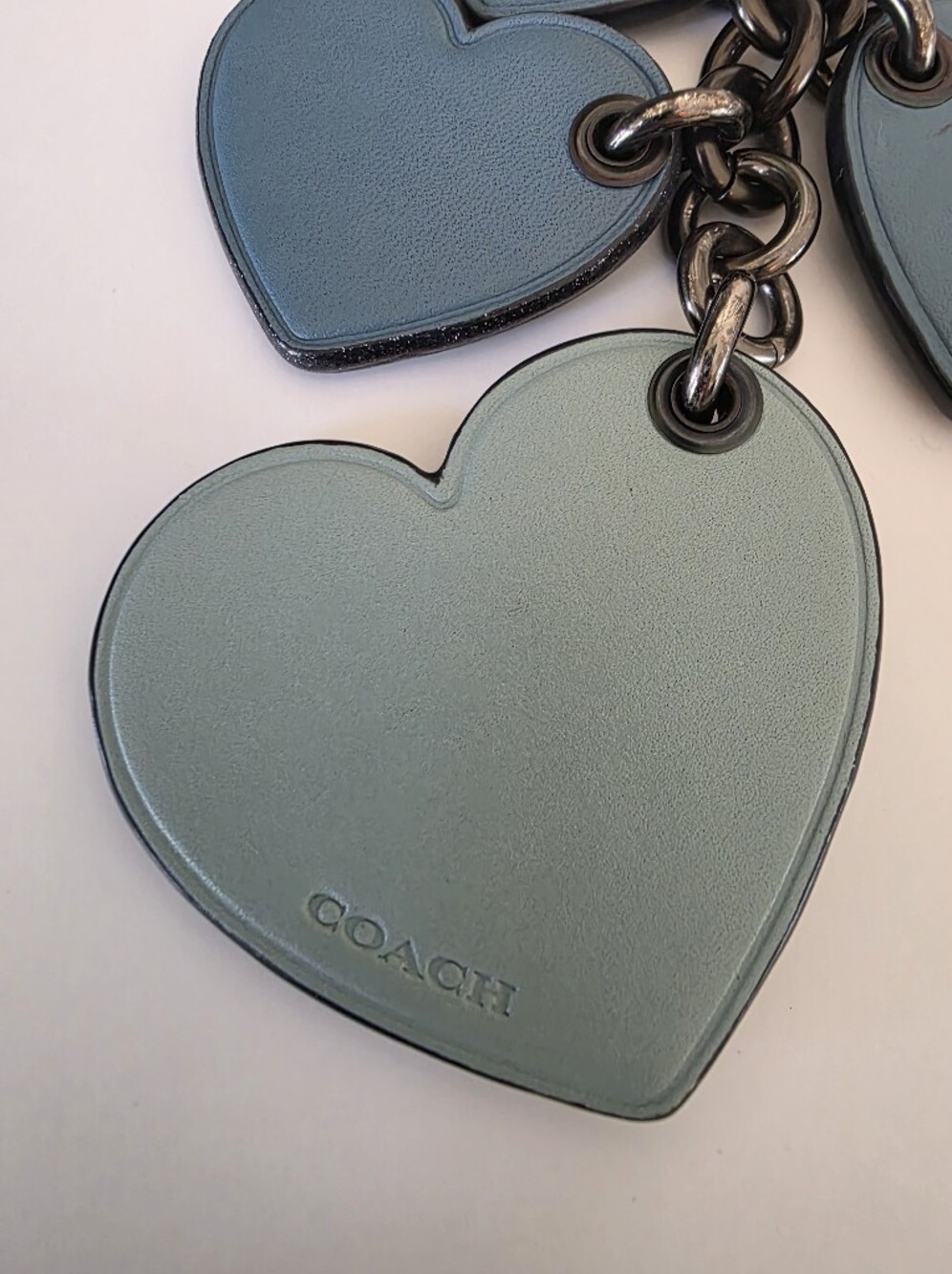 Coach Heart Motif Leather Bag Charm Key Fob Blue Studded Glitter Hard To Find - Picture 4 of 14